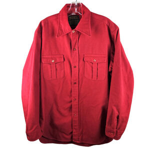 Vintage Eddie Bauer Mens L T Chamois Shirt Red USA Made Heavy Flannel Pockets